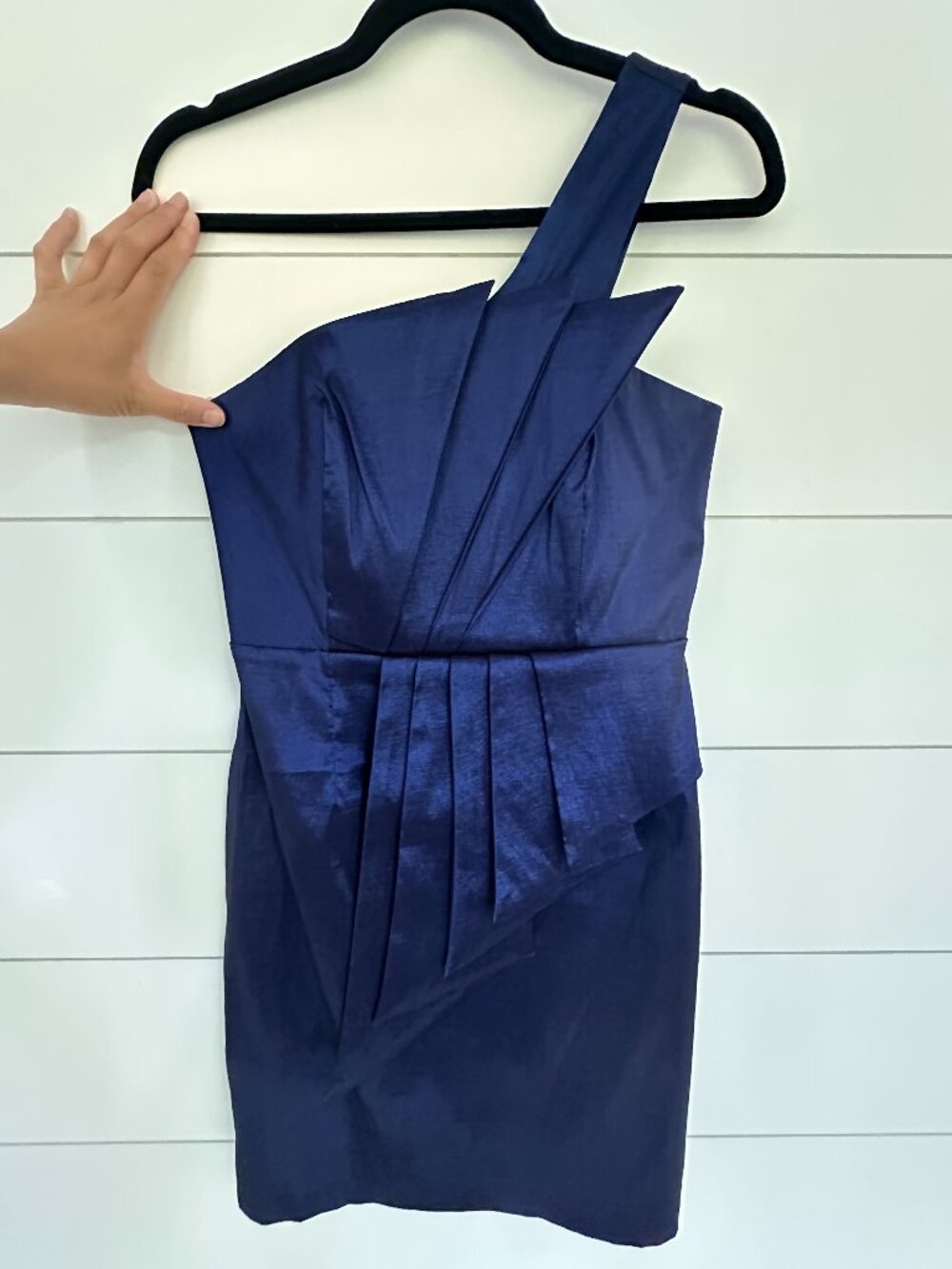 AQUA Bloomingdale’s Navy Blue One-Shoulder Pleated Mini Dress - Size Medium